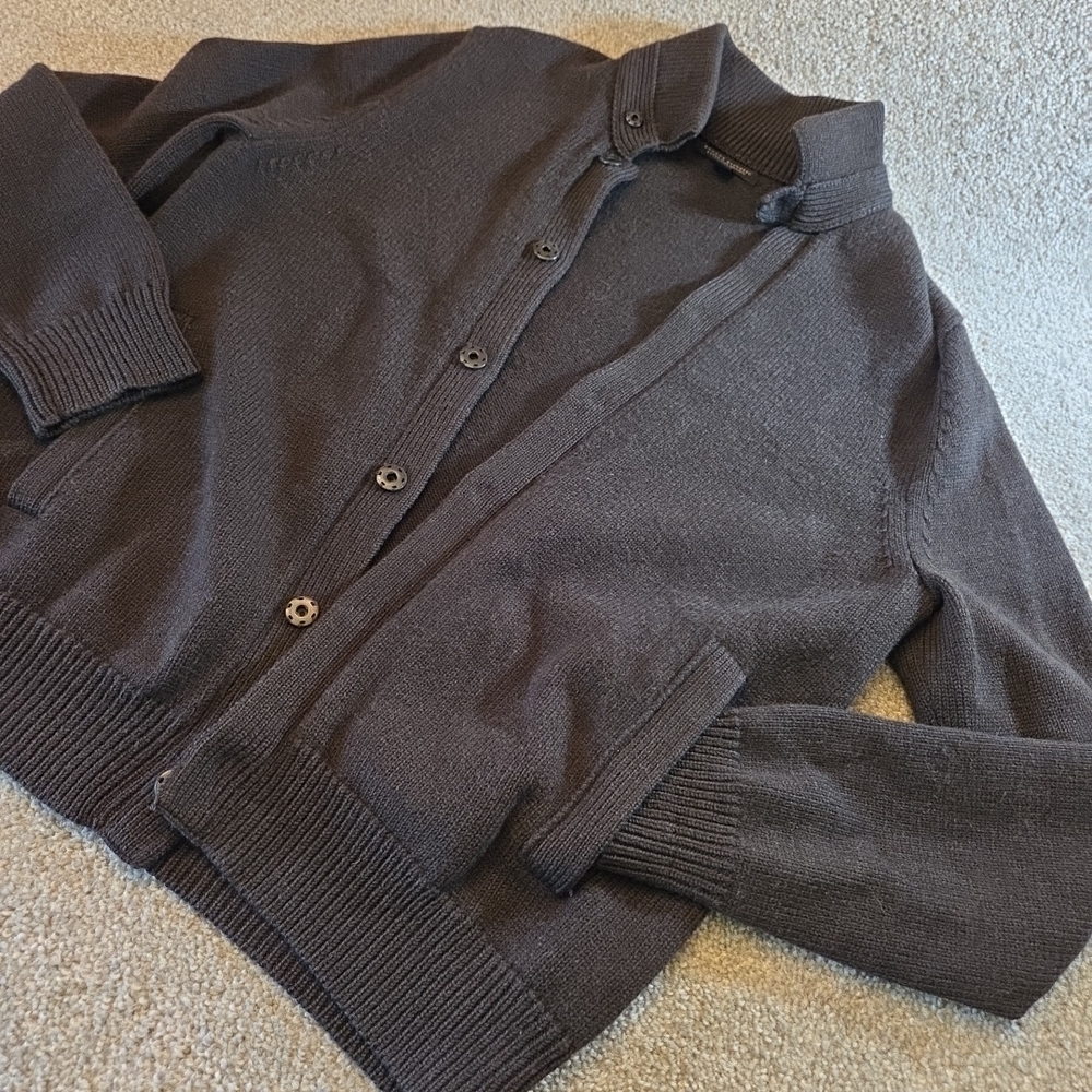 Mens Banana Republic Cardigan Sweater  BROWN Medium Extra Fine Merino Wool Snaps